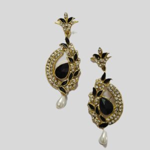 Exquisite Rajwadi Pearl Drop Earrings with intricate gold-toned metalwork and shimmering crystals