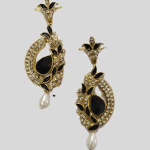 Exquisite Rajwadi Pearl Drop Earrings with intricate gold-toned metalwork and shimmering crystals