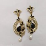 Exquisite Rajwadi Pearl Drop Earrings with intricate gold-toned metalwork and shimmering crystals