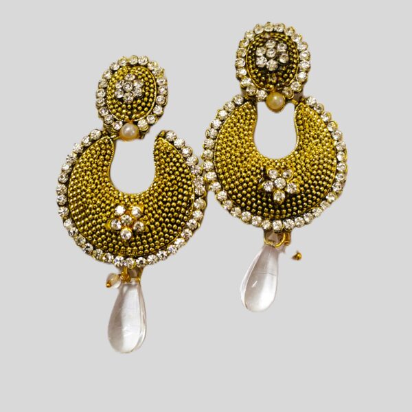 Rajasthani Chandbali Earrings with shimmering zircon stones and gold-plated metalwork