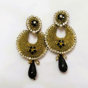 Close-up of the black pearl in the Rajasthani Black Pearl Drop Earrings