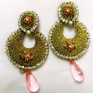 Intricate gold-plated metalwork on the Rajasthani Gold-Plated Drop Earrings