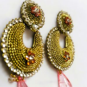 Rajasthani Gold-Plated Drop Earrings – Gemstone Close-up