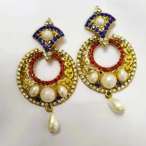 Intricate gold-plated metalwork on the Rajasthani Gold-Plated Drop Earrings