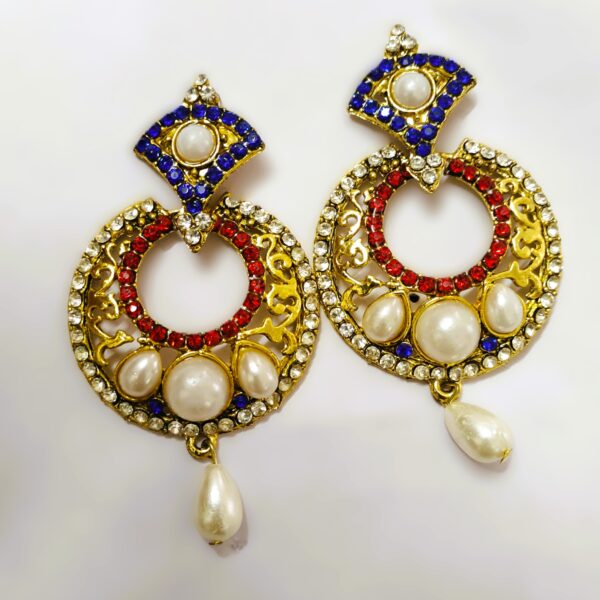 Intricate gold-plated metalwork on the Rajasthani Gold-Plated Drop Earrings