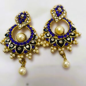 Rajasthani Blue and White Enamel Drop Earrings – Full Shot