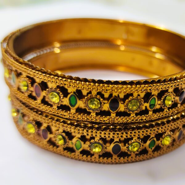 Close-up of the intricate details on the Rajasthani Gold-Plated Pearl and Diamond Kada Bangle Pair