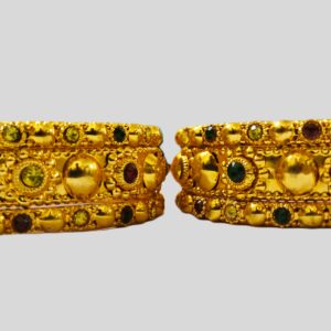 Close-up of the vibrant gemstones on the Rajasthani Gold-Plated Bangle Set