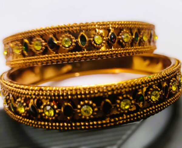 Close-up of the intricate details on the Rajasthani Gold-Plated Pearl and Diamond Kada Bangle Pair