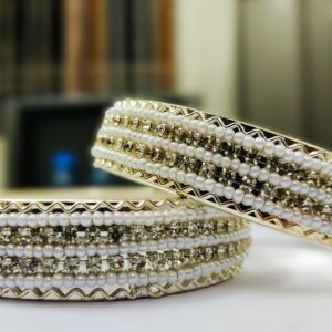 Rajasthani Gold-Plated Pearl and Diamond Kada Bangle Set – Full Shot