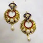 Rajasthani Gold-Plated Drop Earrings with vibrant gemstones and intricate metalwork