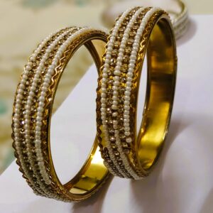 Rajasthani Gold-Plated Pearl and Diamond Kada Bangle Pair