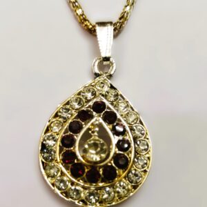 Close-up of the teardrop pendant on the Traditional Indian Gold-Plated Teardrop Pendant Necklace